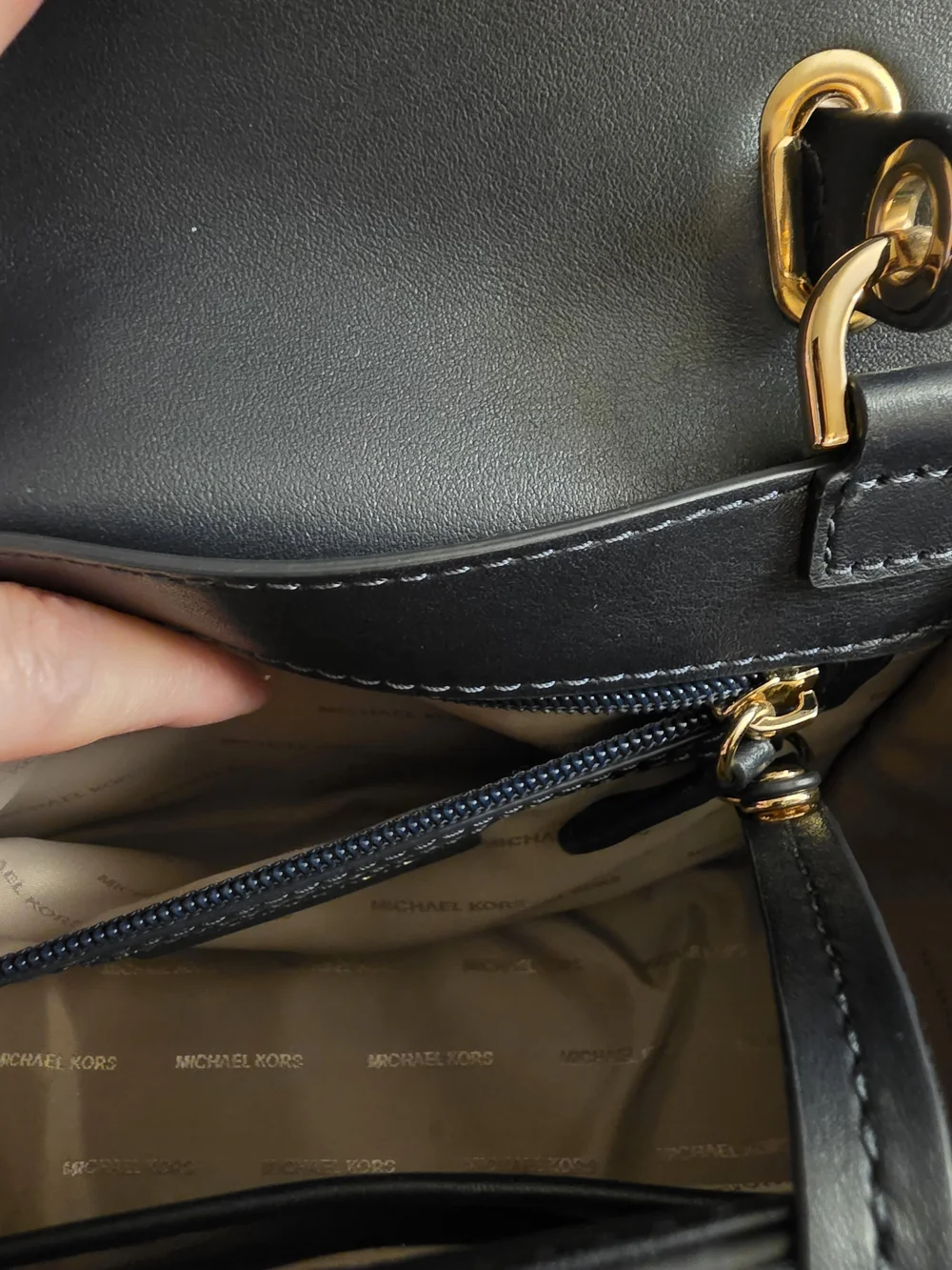 MK Org Price $298-Classic Black Real Leather Shoulder Bag with Gold Hardware